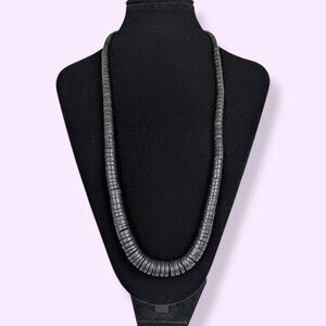 V. Black Wood Graduated Disc Bead Necklace